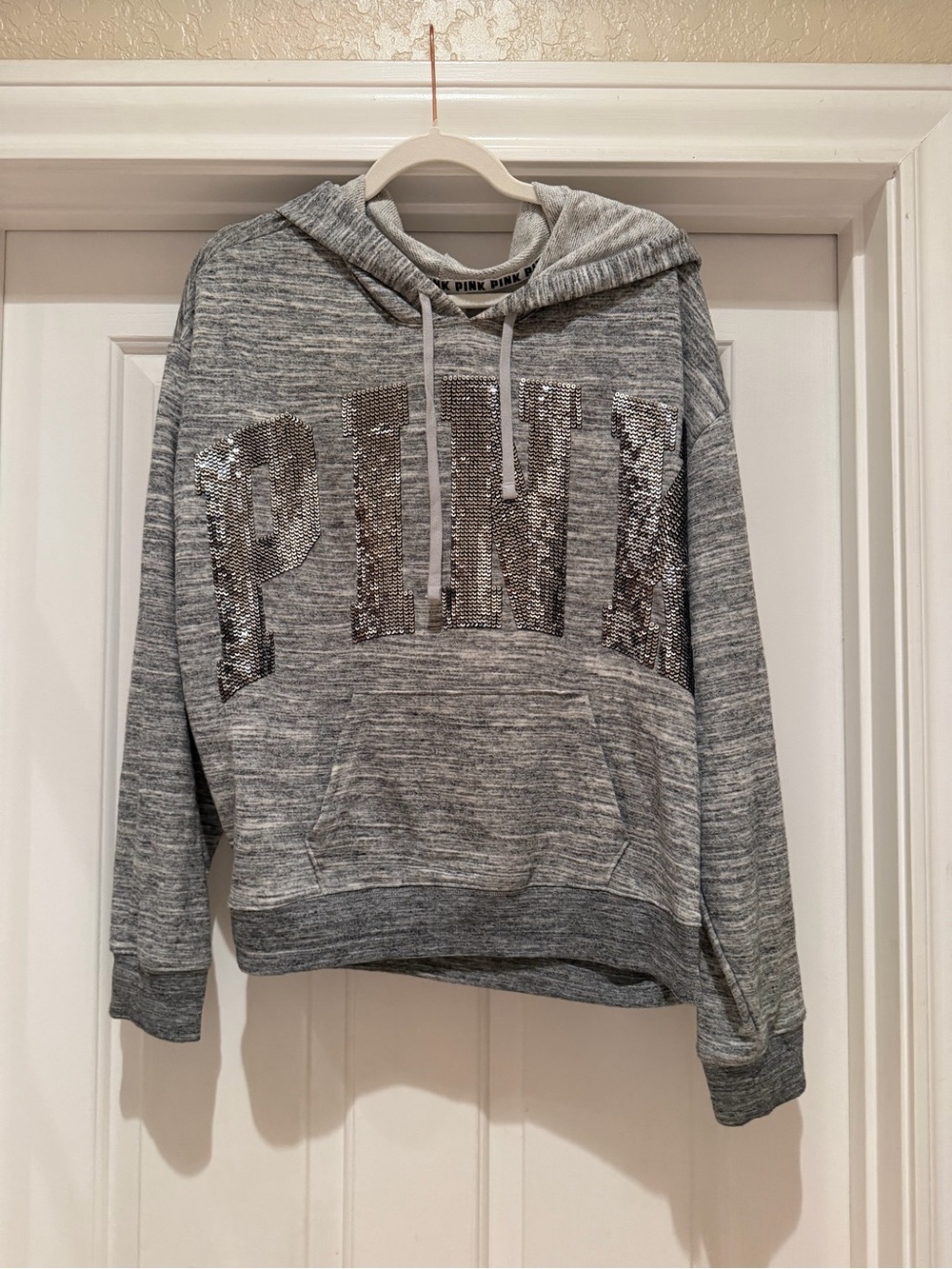 PINK Victoria's Secret Gray Sequin Logo Hoodie